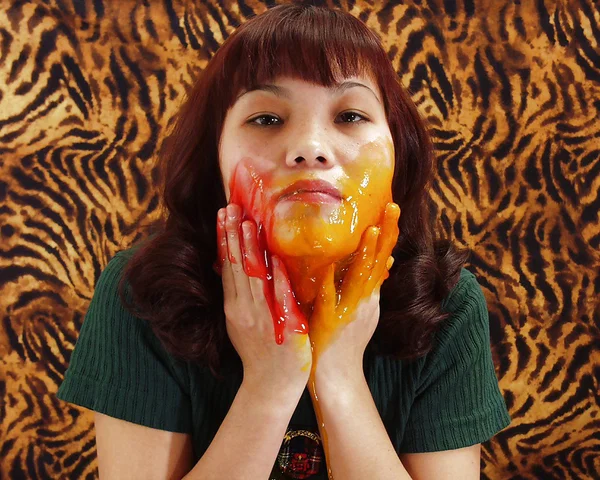 Lecherous thai floosie makes some non nude messy and slimy action  - Oiled, Asian, Fetish, Clothed, Brunette, Schoolgirl, Short Hair  - Photo 8