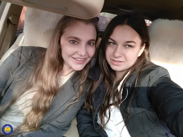 Long haired European lovers take a selfie in the car before lesbian sex action  - Selfie, Outdoor, Lesbian, Teen, Reality, Clothed, European, Amateur, Cute  - Photo 2