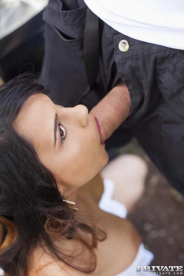 Busty chick Aida Sweet has sex in an outdoor location on a blanket  - Big Cock, Outdoor, Skinny, Brunette, Cute, Teen, Dildo, Ass Fucking, Doggy Style, Natural Tits  - Photo 7