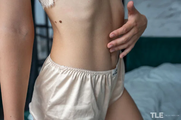 Skinny teen with small tits takes a sex toy to her trimmed muff  - Hairy, Close Up, Teen, Pussy, Nipples, Shorts, Panties, Dildo, Lingerie, Ass  - Photo 4