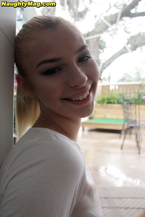 Blonde amateur Sofia Sweet uncovers her tiny boobs in denim shorts  - Shorts, Amateur, Undressing, Tiny Tits, Clothed, Pigtails, Babe, Beautiful, Solo  - Photo 1