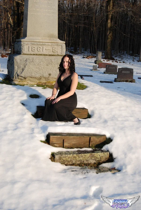 Amateur chick Emily Love exposes her tits in the graveyard during the winter  - Outdoor, Non Nude, Amateur, Skirt, Babe, Brunette, Tiny Tits, Natural Tits, Solo, Beautiful  - Photo 5