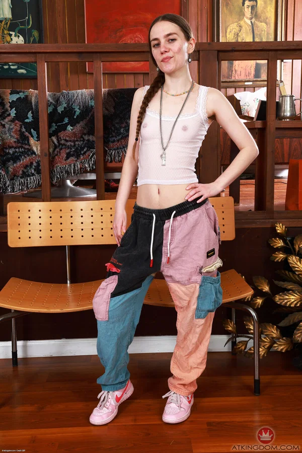Skinny teen Sia Wood shows her bush after stripping to her socks  - Hairy, Amateur, Petite, White, Brunette, Teen, Cute, Skinny  - Photo 1