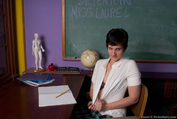 Short haired teen in a plaid skirt Laurel exposes her hairy cunt at school  - Hairy, Short Hair, Amateur, Brunette, Big Tits, Pussy, Spreading  - Photo 2