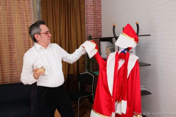 Young student Galia has sex with her teacher while he wears a Santa suit  - Christmas, Teen, Hardcore, Old Man, Big Cock, Clothed, European, Cumshot, Ass Fucking, Cowgirl  - Photo 1