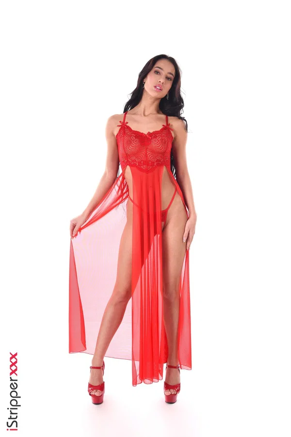 Skinny brunette Kama Oxi masturbates with a vibrator in red heels  - Teen, Tiny Tits, Lingerie, Solo, High Heels, Panties, Beautiful, Undressing, Dildo, Masturbation  - Photo 1