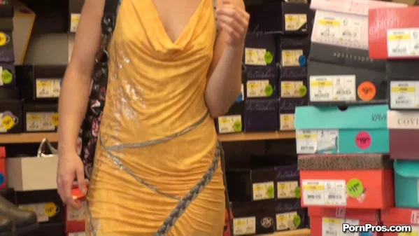 Petite blonde shopper Ash Hollywood gets her ass naked exposed in public  - Teen, Outdoor, Blonde, Cute, Non Nude, Feet  - Photo 1