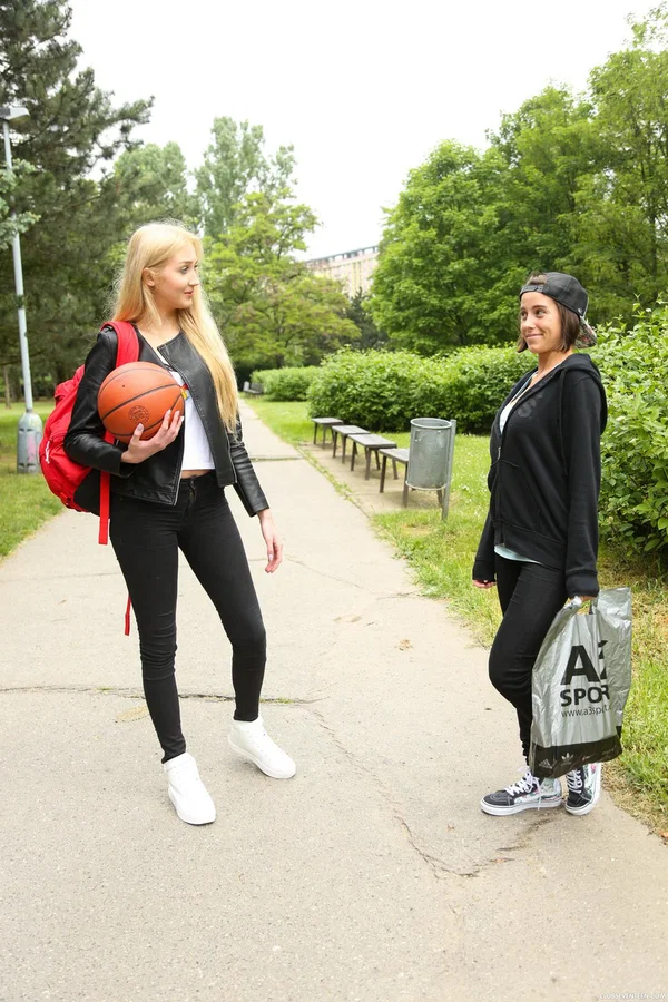 Lesbian babes Anabelle & Jessey fuck each other with a dildo outdoors  - Lesbian, Tall, Public, Outdoor, European, Teen, Czech, Reality, Cute, Shaved  - Photo 2