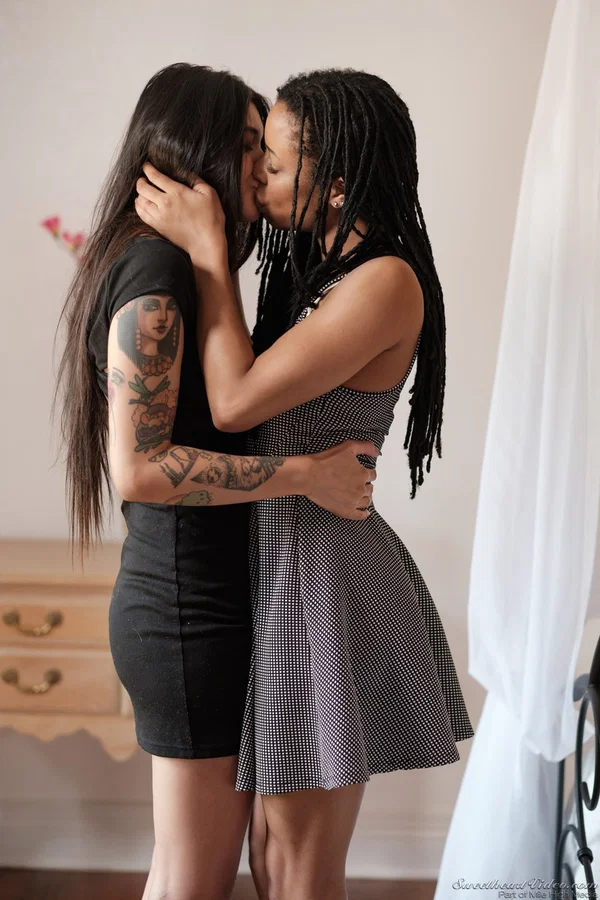 Ebony Kira Noir and her lesbian babe Brenna Sparks having fun with a strapon  - Ebony, Lesbian, Asian, Strapon, African, Teen, Cute, Cowgirl, Black, Non Nude  - Photo 1