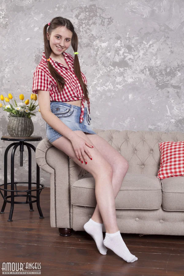 Young looking teen Anna tugs on her pigtails before getting totally naked  - Amateur, Socks, Pigtails, Shaved, Skirt, Teen, Spreading, Babe, Pussy, Legs  - Photo 5
