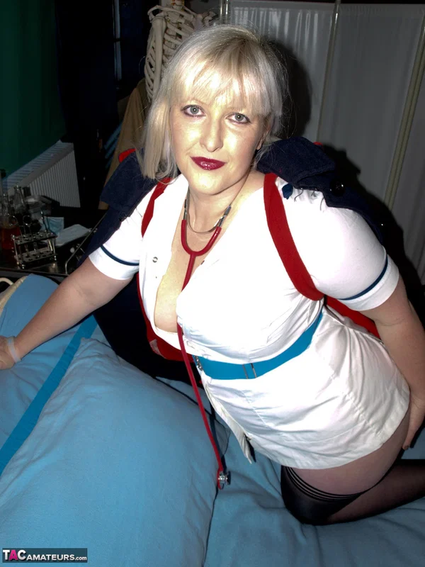 Platinum blonde nurse Samantha exposes her big ass and pussy on a hospital bed  - Cosplay, Nurse, BBW, Mature, Chubby, Curvy, Uniform, Thick, Stockings, Ass  - Photo 3
