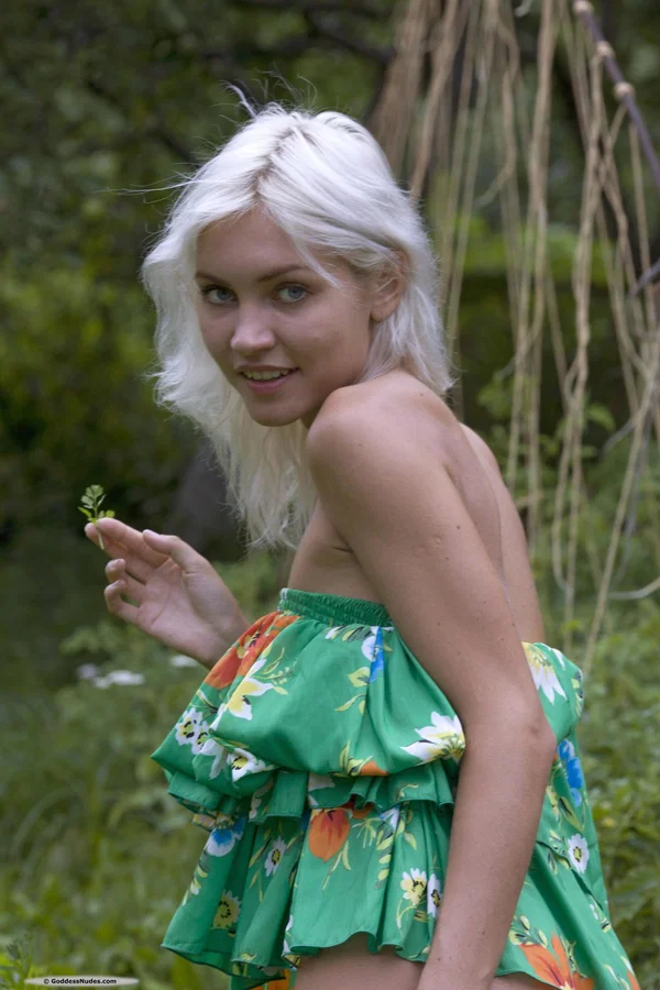 Skinny blonde babe Kristy peels her dress off and poses naked in nature  - Upskirt, Pussy, Beautiful, Blonde, Outdoor, Hairy, Spreading, Solo, Skirt, Tiny Tits  - Photo 15