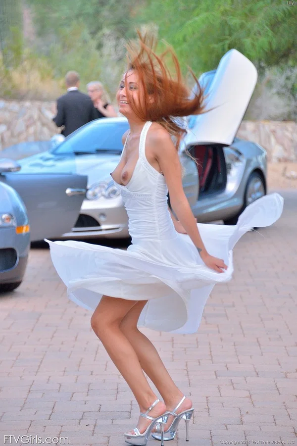 Sexy redhead with big hard nipples flashes naked upskirt in the driveway  - Upskirt, MILF, Redhead, Filipina, Clothed, Pinay, Natural Tits, Outdoor, High Heels, Latina  - Photo 11
