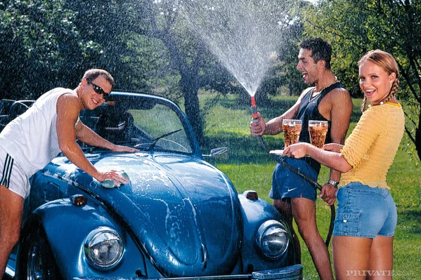 Sexy sweetie in pigtails gives bare bum car wash & drinks cum in outdoor 3some  - Cumshot, Pussy Licking, Pornstar, Outdoor, MILF, Ass, Groupsex, Anal, Reality, Blowjob  - Photo 5