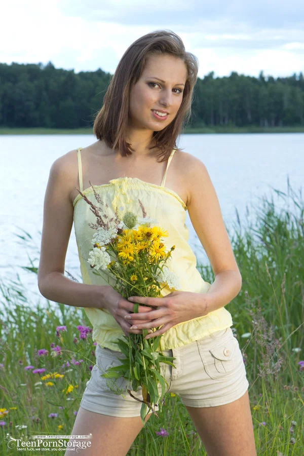 Nice young girl Alba fingers her hairless vagina amid wildflowers  - Outdoor, Pussy, Amateur, Tiny Tits, Shaved, Close Up, Masturbation, Shorts, Spreading, Nipples  - Photo 20