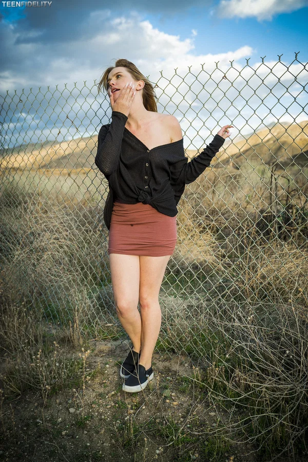 Teen gal Britney Light bares her nice booty and natural boobs in a solo  - Pantyhose, Family, Upskirt, Skirt, Teen, Outdoor, White, Beautiful, Natural Tits, Clothed  - Photo 1