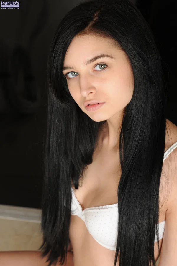 Dark-haired brunette Zoey Kush shows and touches her bald pussy in a solo  - Amateur, Skinny, Tiny Tits, Skirt, Teen, Pussy, European, Ass, High Heels, Brunette  - Photo 7