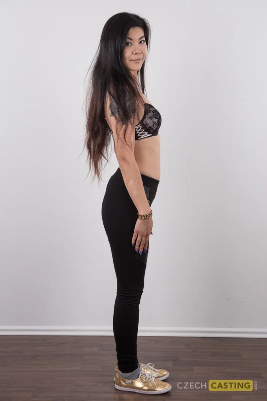 Tattooed Asian girl Irina stands fully clothed and then butt naked as well  - Casting, Czech, Amateur, Tattoo, Face, Tiny Tits, Babe, Nipples, PAWG, Panties  - Photo 4