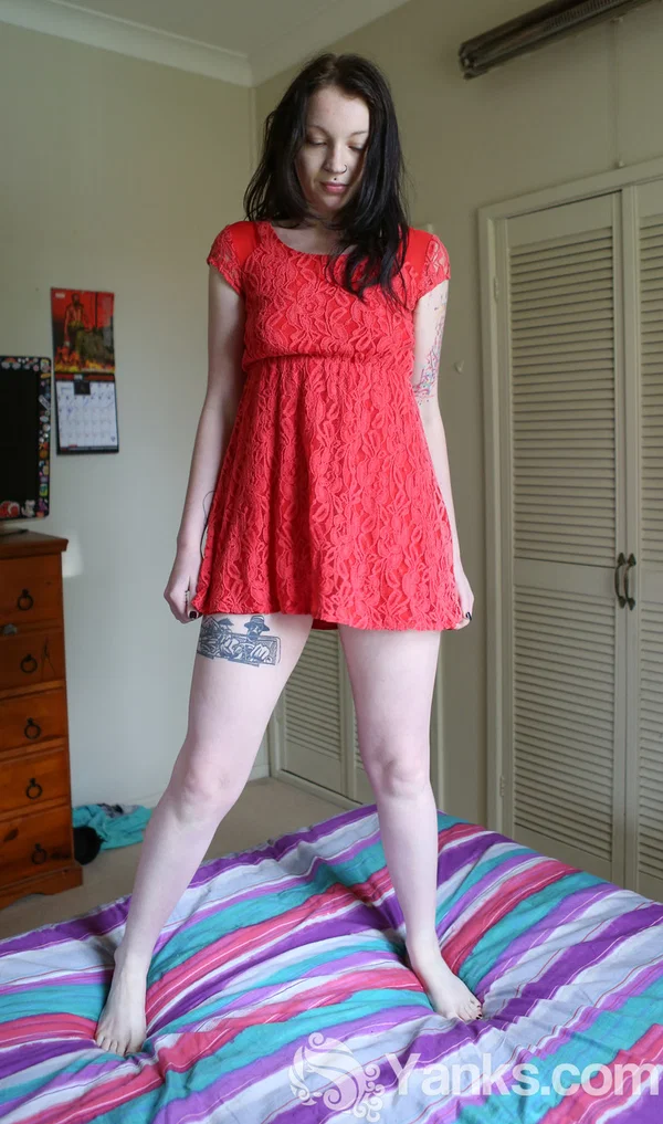Tattooed first timer BeeBee Gunn strokes her bald twat after getting naked  - Amateur, Legs, Skirt, Babe, Masturbation, Tiny Tits, Brunette, Hairy, Close Up, Undressing  - Photo 3