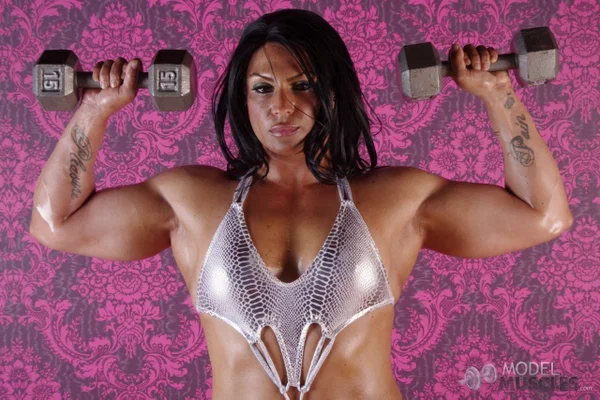 Ebony bodybuilder Tina Rock posing and lifting weights in her sexy swimsuit  - MILF, Sports, Brunette, Non Nude  - Photo 21