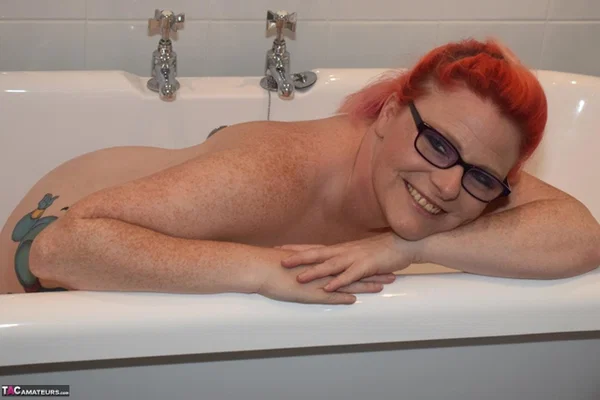 Older redhead Mollie Foxxx displays her tattooed body in the bathroom  - Mature, Chubby, BBW, Curvy, Bath, Glasses, Tattoo, British, Thick, Redhead  - Photo 16