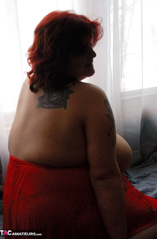 SSBBW Blackwidowak releases huge saggy tits from red baby doll lingerie  - SSBBW, BBW, Saggy Tits, Mature, Redhead, Big Tits, Amateur, Chubby, Tattoo, Curvy  - Photo 16