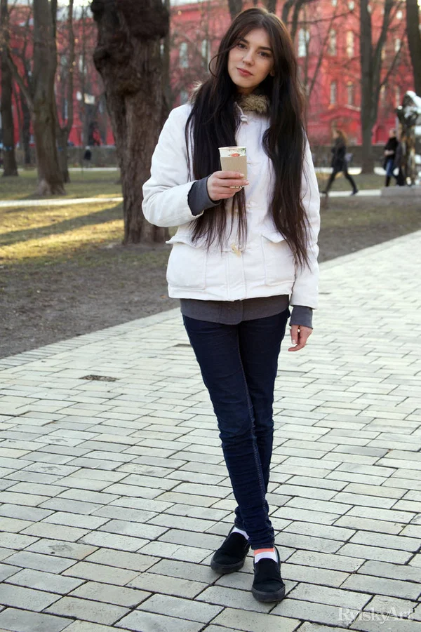 Skinny teen with long dark hair heads indoors to pose in the nude  - Public, Teen, Pussy, Nipples, Spreading, Ass, Shaved, Legs, Jeans, Outdoor  - Photo 3