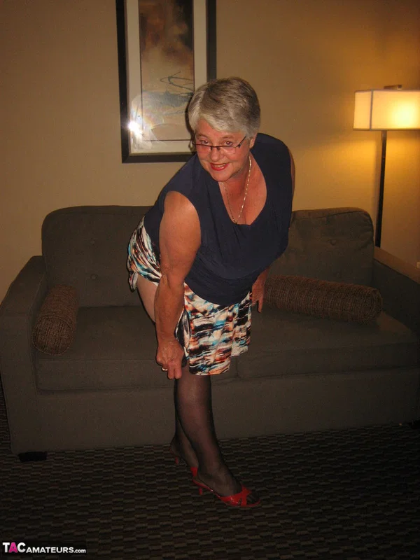Old amateur Girdle Goddess proudly displays her huge boobs in hosiery  - Granny, SSBBW, Amateur, Chubby, Curvy, BBW, Glasses, Thick, Stockings, Skirt  - Photo 8