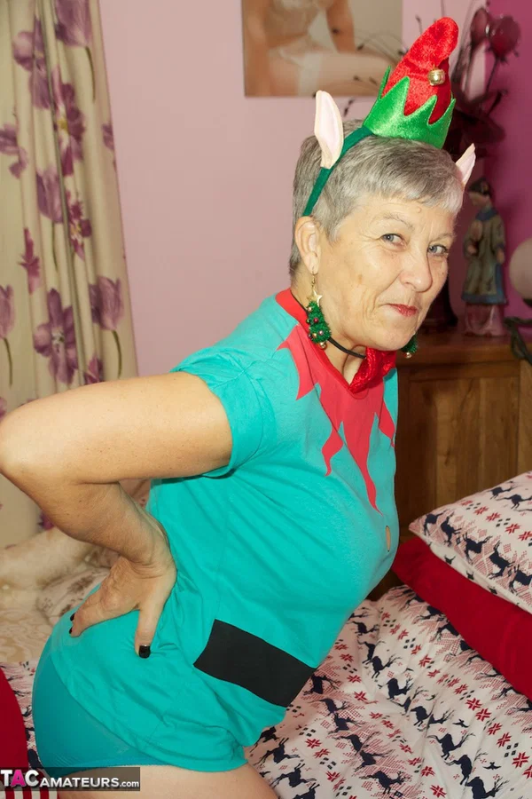 Old woman Savana sets her big natural tits free of cosplay outfit  - Granny, BBW, Amateur, Stockings, Saggy Tits, Big Tits, Panties, Chubby, Curvy, Thick  - Photo 7