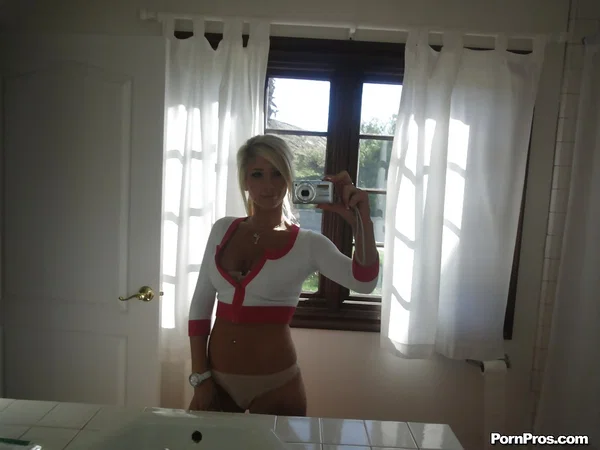 Blonde female Tasha Reign taking mirror self shots while removing her clothes  - Selfie, Girlfriend, Blonde, Panties, Big Tits, Lingerie, Babe, Boots, Beautiful, Ass  - Photo 1