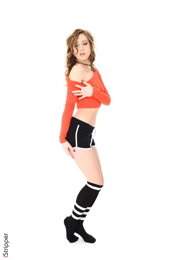Solo girl Naomi takes off knee socks to get totally naked during a striptease  - Socks, Shorts, Babe, Panties, Tiny Tits, Beautiful, Ass, Spreading, Shaved, Legs  - Photo 2