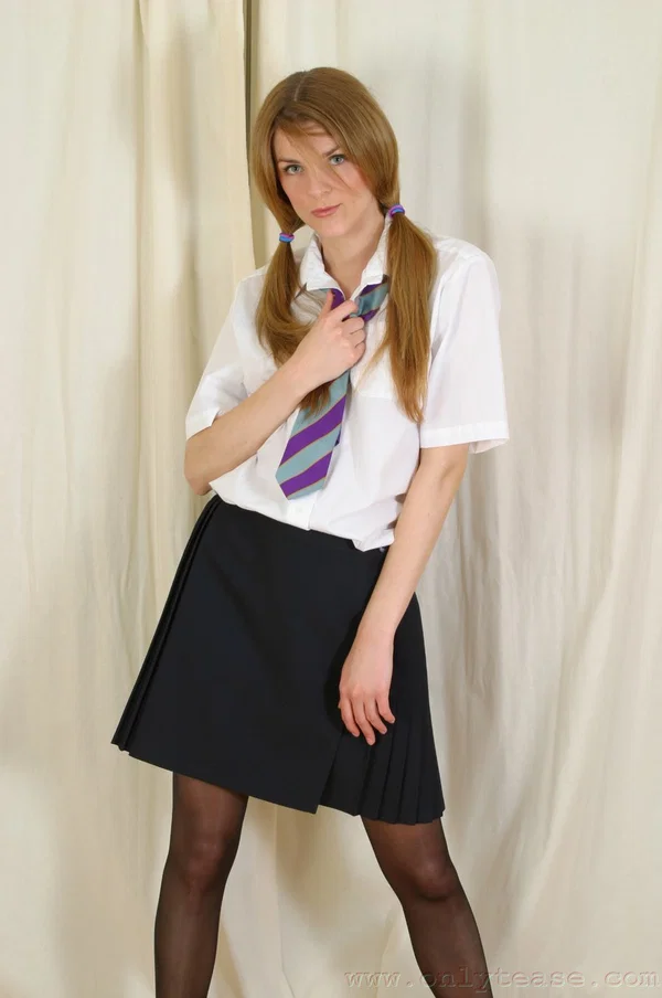 Redhead schoolgirl releases her tits from her uniform before showing her ass  - Pantyhose, Skirt, Redhead, Schoolgirl, Clothed, Upskirt, Non Nude, Undressing, Babe, Beautiful  - Photo 9