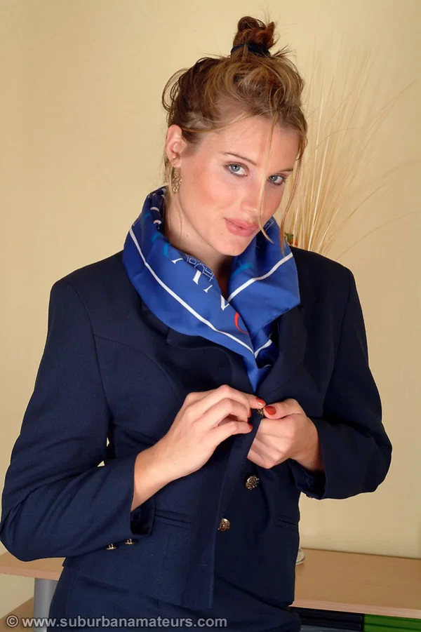 Sexy stewardess Angelina loses her uniform and spreads her hairy vagina  - Mature, British, Hairy, Tall, Spreading, Pussy, European, Uniform, Feet  - Photo 2