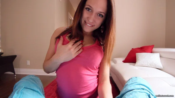 Canadian teen Leena Rey exposes her sweet tits while giving a POV blowjob  - Cumshot, Petite, Canadian, Handjob, Blowjob, Short Hair, European, Pornstar, Feet, Brunette  - Photo 2