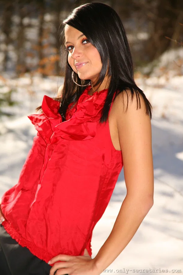 Black haired vixen Bebe showcases her tiny tits and poses in nylons on snow  - Secretary, Lingerie, Pantyhose, Tiny Tits, Outdoor, Solo, Uniform, Panties, Babe, Ass  - Photo 1