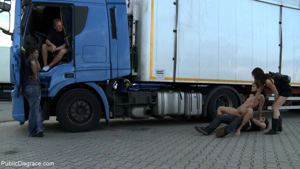Female sex slaves are forced into sucking cock in front of a truck driver  - Public, Couple, Femdom, Facial, BDSM, Bondage, Brunette, Schoolgirl, Babe, Beautiful  - Photo 9