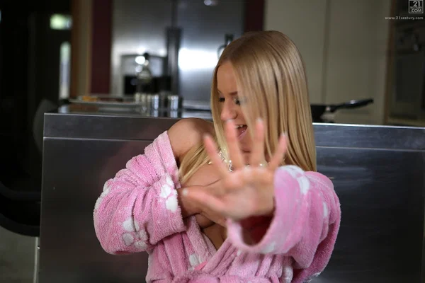 Petite blonde girl with natural tits Kiara Lord posing in the kitchen  - Blonde, European, Non Nude, Spreading  - Photo 16