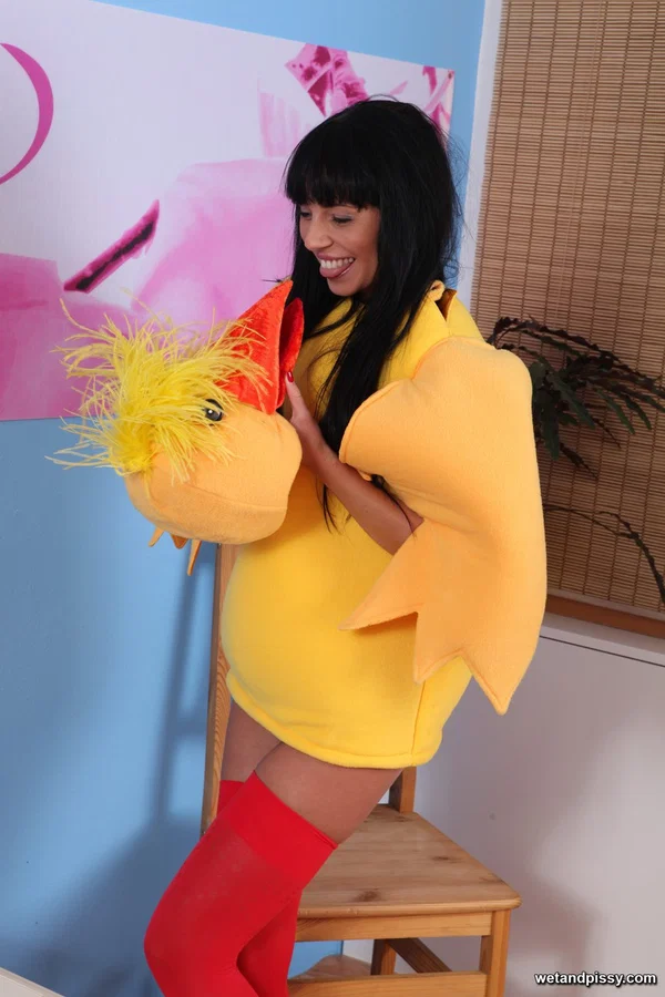 Skinny babe Gina removes her duck costume and toys herself after peeing  - Pissing, Wet, Pussy, Big Clit, Spreading, Pornstar, Non Nude  - Photo 3