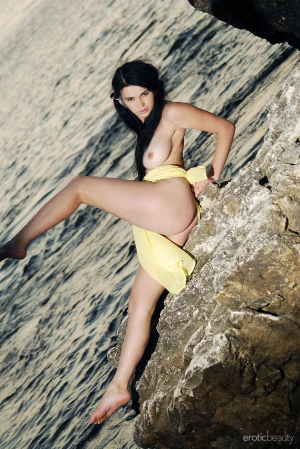 Cute brunette Janet B shows her tits & twat while at the sea in long pigtails  - Outdoor, Big Tits, Pigtails, Hairy, Model, Face, Spreading, Asshole, Babe, Legs  - Photo 11