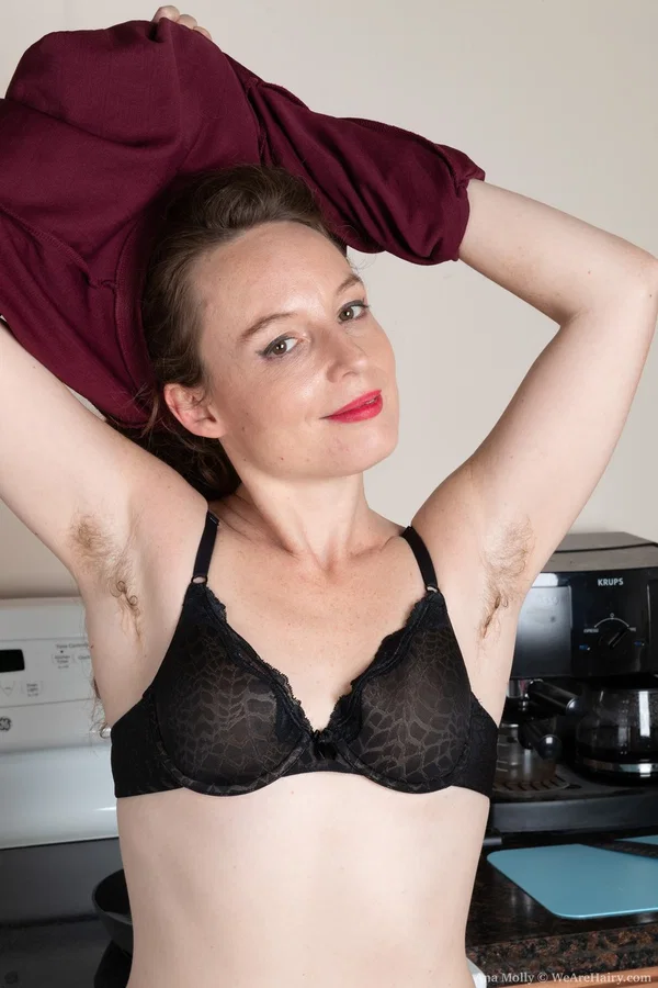 Lovely amateur MILF Ana Molly strips and rubs her hairy holes in the kitchen  - Hairy, Amateur, Redhead, MILF, Pale, Petite, Sexy, Pussy, White  - Photo 4