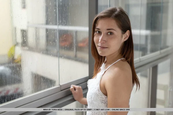 Teen model Mina confidently display her naked body on living room furniture  - Clothed, Spreading, Teen, Ass, Pussy, Shaved, Brunette, Feet, Asshole, Model  - Photo 1