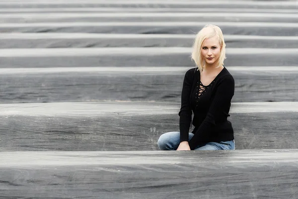 Sweet blonde babe Maria Braun posing in her gorgeous outfit outdoors  - Jeans, Short Hair, Clothed, Outdoor, Beautiful, Babe, Non Nude, Blonde, Glasses, Solo  - Photo 3