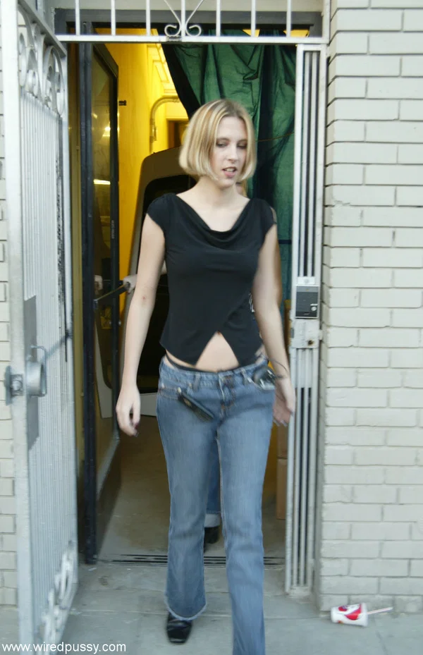 Heaven Lee is fitted with a electric cock during the course of a lesbian fuck  - Jeans, Short Hair, MILF, BDSM, Clothed, Bondage, Panties, Blonde, Lesbian, Outdoor  - Photo 8