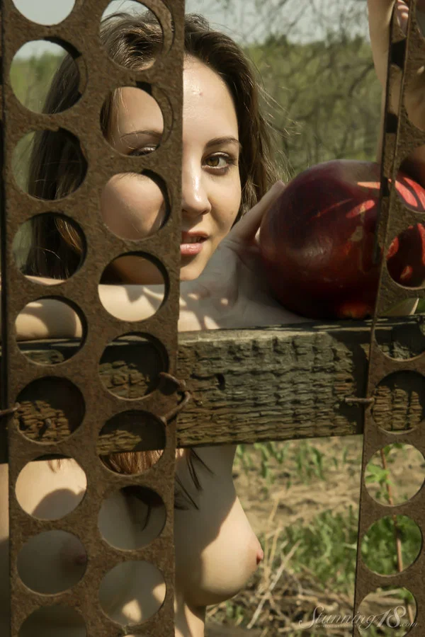 Beautiful 18-year-old Sandrine B nude poses nude against a backyard fence  - Close Up, Outdoor, Piercing, Tiny Tits, Model, Face, PAWG, Legs, Ass, Babe  - Photo 11