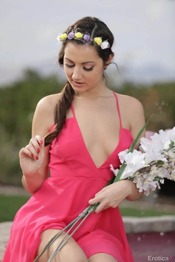Solo girl Lily Adams slips off her dress and thong to model naked in courtyard  - Outdoor, Pornstar, Tiny Tits, Legs, Skirt, Clothed, Ass, Panties, Pussy, Babe  - Photo 2