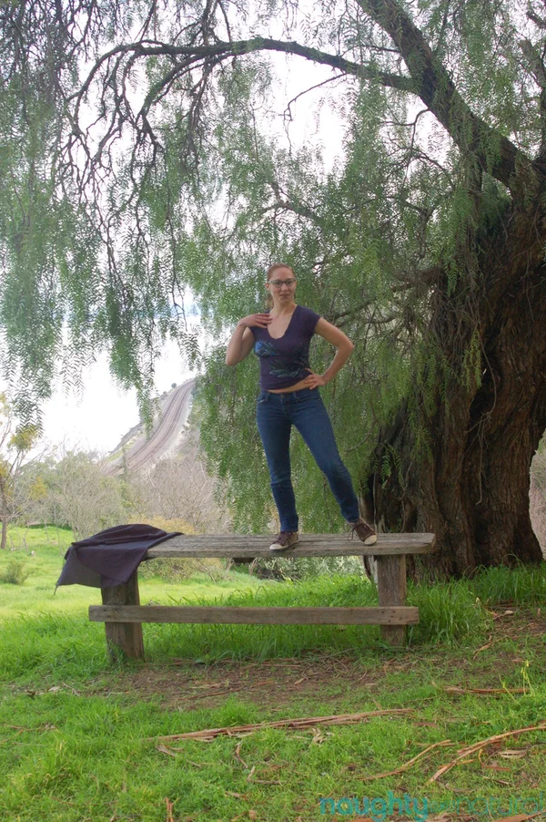 Nerdy amateur wife Maggie Mayhem shows her big tits & hairy cunt in public  - Hairy, Glasses, Public, Outdoor, Redhead, Amateur, Spreading, Natural Tits, Big Tits, Feet  - Photo 3