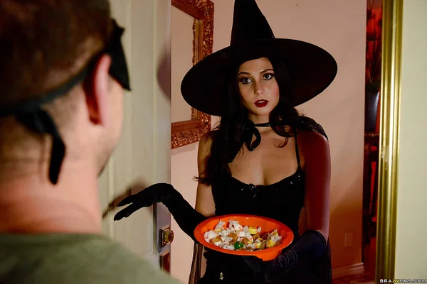 Latina wife Ariana Marie having sex after ridding Halloween costume  - Halloween, Latina, Cosplay, Blowjob, Facial, Brunette, Wife, Reality, Stockings, Cumshot  - Photo 1