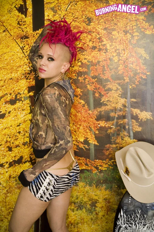 Punk chick with pink hair and hot tatts getting naked and nasty in solo scene  - Goth, Fetish, Tattoo, Ass, Redhead, Bikini, Skirt, Armpit, Panties, Babe  - Photo 3