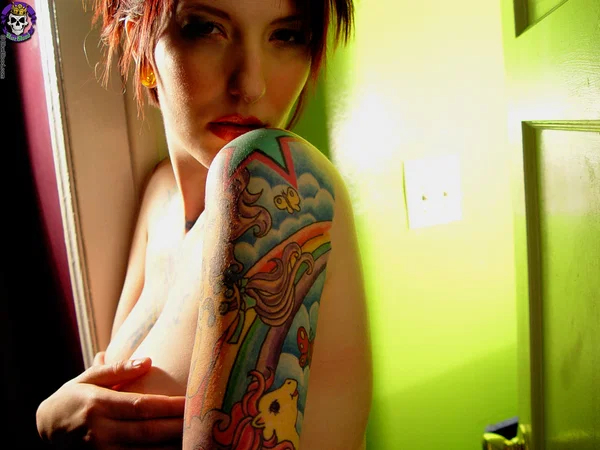 Tattooed redhead Erica uncovers her great tits during solo action  - Tattoo, Nipples, Redhead, Panties, Pantyhose, Tiny Tits, Ass, Babe, Beautiful, Solo  - Photo 13
