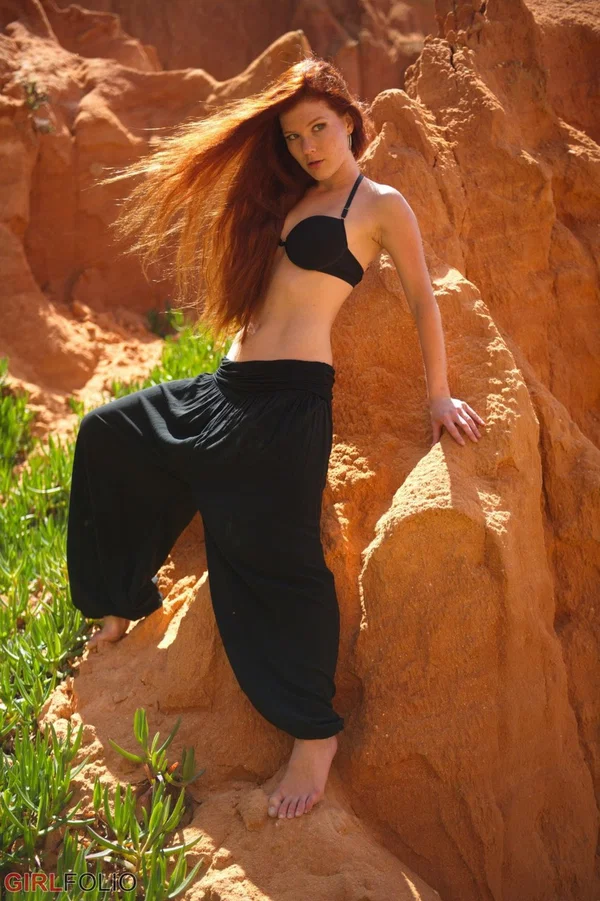 Natural redhead Mia Sollis strikes a yoga pose while getting naked in nature  - Redhead, Outdoor, Big Tits, Bikini, Glamour, Babe, Legs, Ass, Czech, Natural Tits  - Photo 3